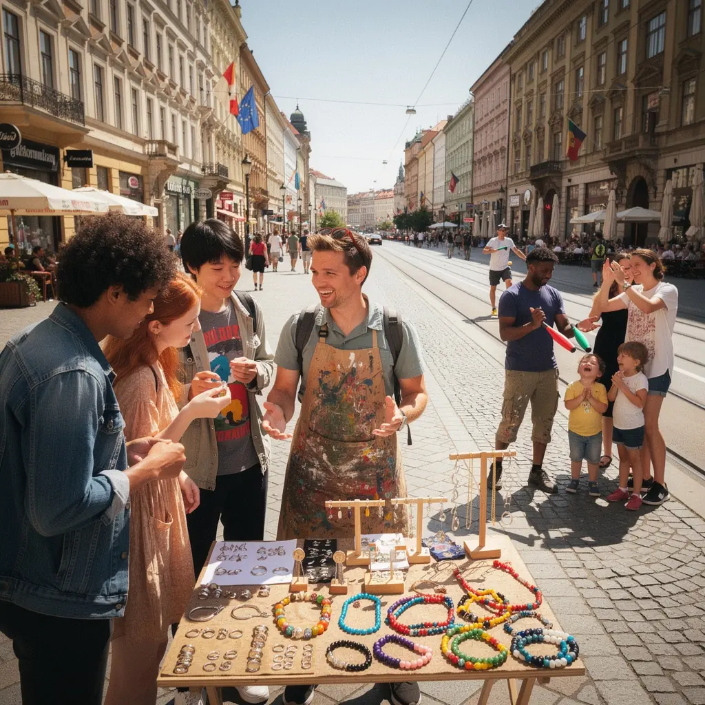 Pohled na historické centrum Prahy s malebnými uličkami a krásnými budovami.